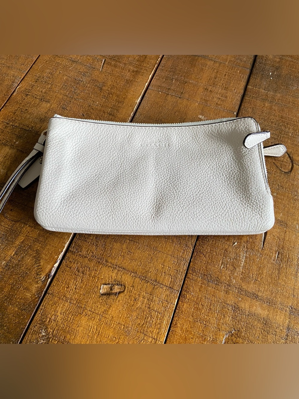 Coach Double Zip Around Off White Leather Wristlet Clutch NWOT